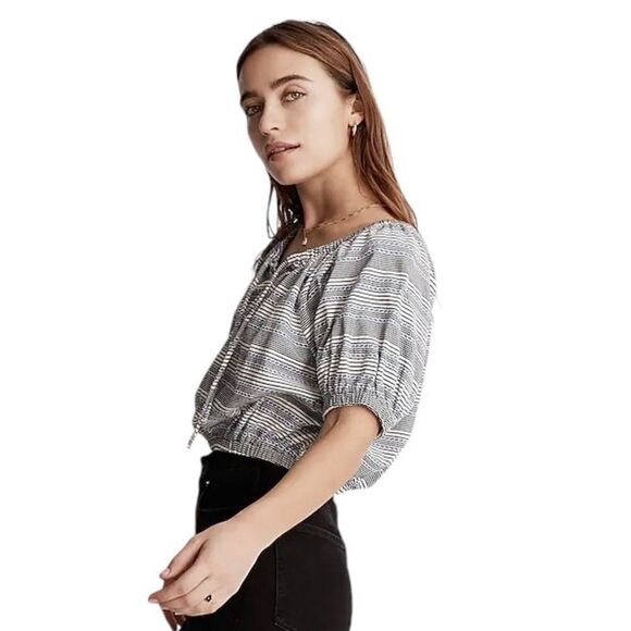 Madewell Jacquard Keyhole Striped Crop Top XS - Picture 3 of 9